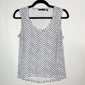 Athleta XXS White Blue Breezy Muscle Tank Top Chevron Print Scoop Neck Modal